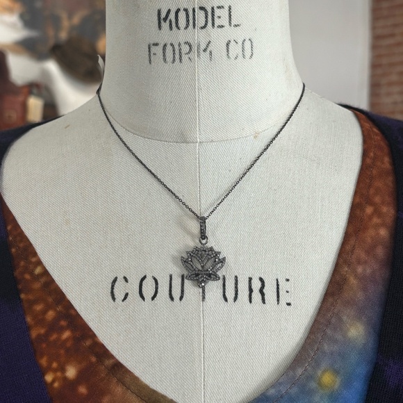 Diamond and Silver Flower Necklace